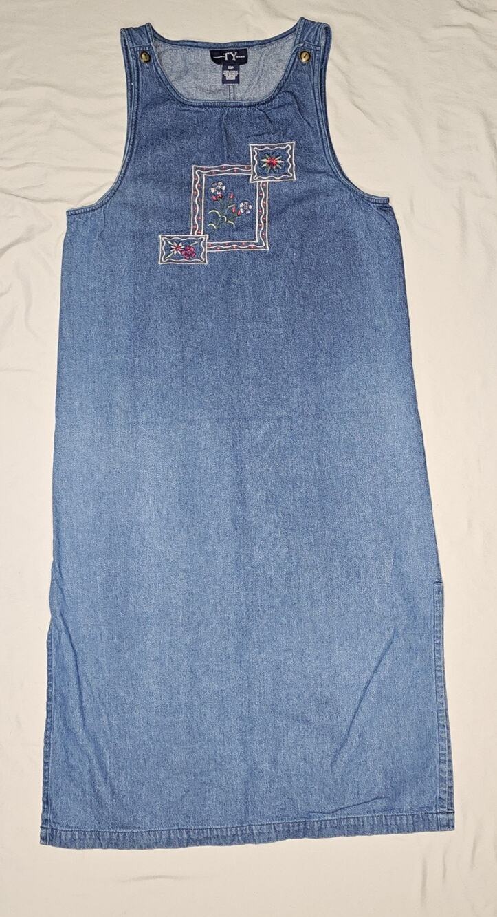 Vintage Original TY Wear Sleeveless Denim Dress Jean Romper Size 10P Cotton